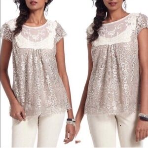 🔴 HD in Paris Lace Detail Metallic Blouse